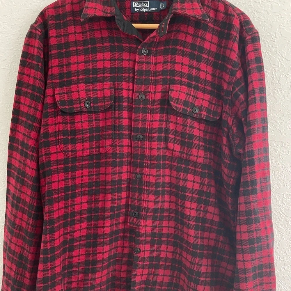 Vintage Polo Ralph Lauren Double Button Strap Collar Flannel Size L